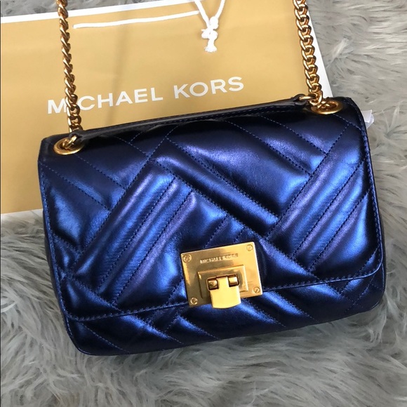Michael Kors Vivianne Blue Leather Shoulder Bag - Picture 2 of 8